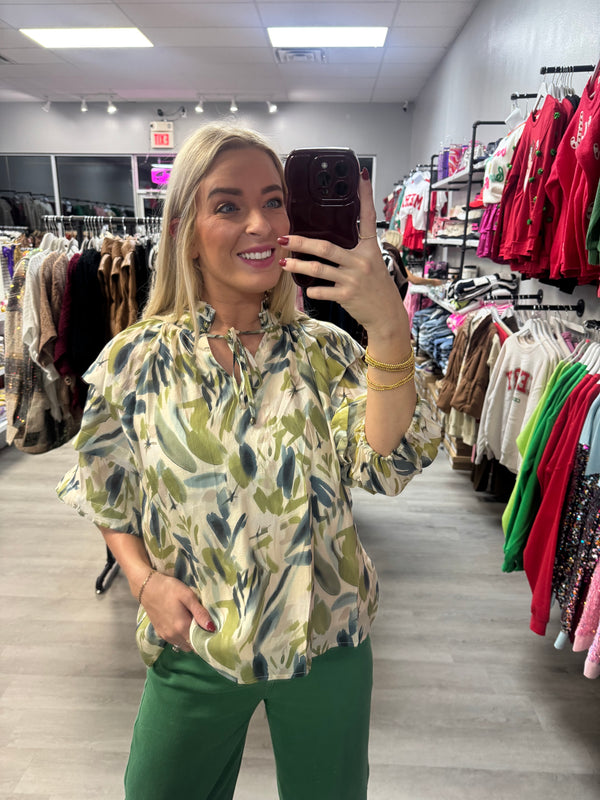 Olive Brush Stroke Top