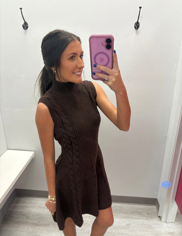 Call Me Over Brown Sweater Dress