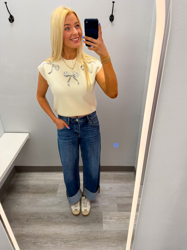 Bow Rhinestone Sweater