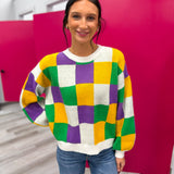 Mardi Gras Checker Sweater Top
