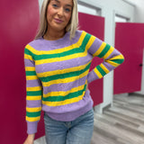 Mardi Gras Knitted Striped Crewneck Sweater
