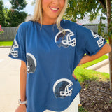 On the Field Sequin Helmet Football Head Top - Navy Silver