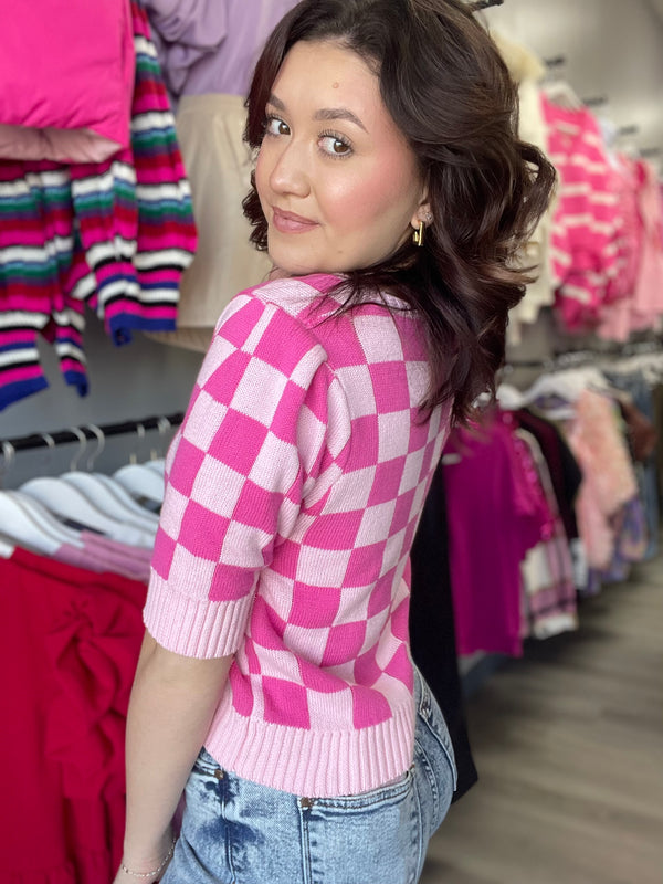 Checkered Sweater Pink