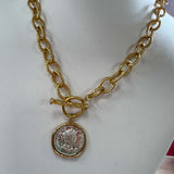 Gold and Silver Cross Stamped Coin Necklace