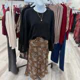 Solid Long Sleeve Sweater With Gold Button | Black