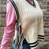 Cream and Black Bow Tie Sweater