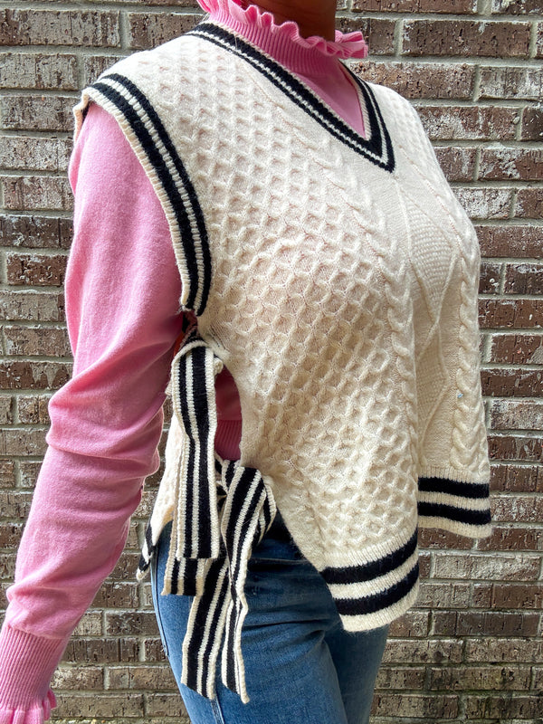 Cream and Black Bow Tie Sweater