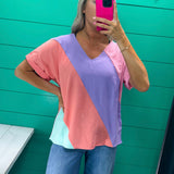 Color Block Lavender Pink Coral Top