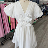 V Neck Bow White Dress