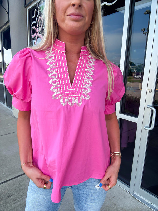 Rosé Charm Embroidered Blouse