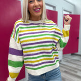 Here for the Beads Mardi Gras Stripe Sweater - Ivory