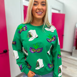 Mardi Gras Sequin Boot Sweatshirt