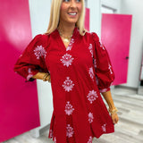 Burgundy Bloom Mini Dress