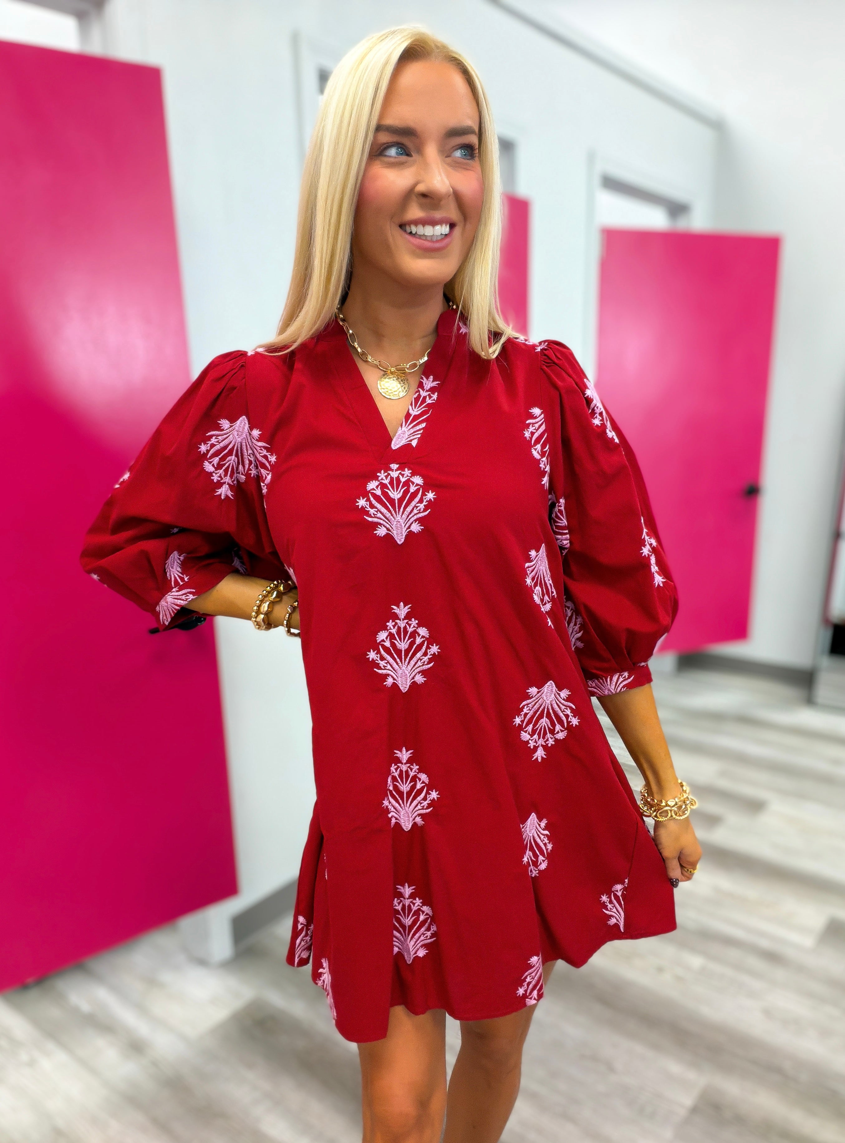Burgundy Bloom Mini Dress