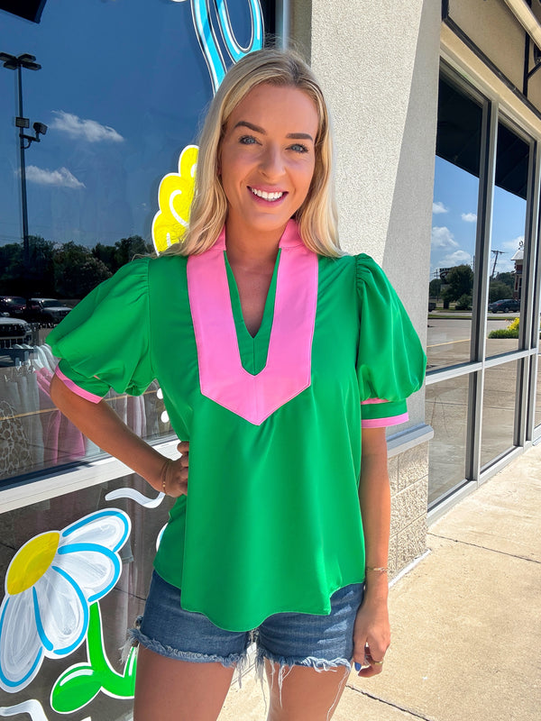 The Duo Top Pink Green