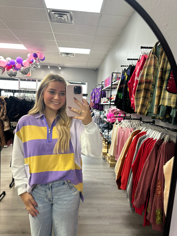 Purple and Yellow Striped Pullover