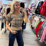 Tan and Blue Plaid Sweater