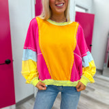 Catching Eyes Bright Colorful Pullover - Hot Pink Orange Lime