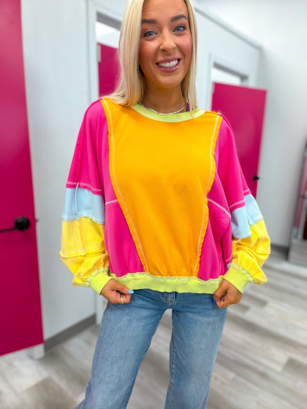 Catching Eyes Bright Colorful Pullover - Hot Pink Orange Lime