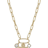 Gold Chain with Hammered Cross and Key Charms