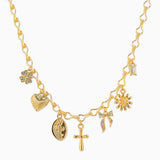 Cross Bow Flower Multi Charm Necklace