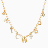 Twist Bow Sunburst Multi Charm Necklace