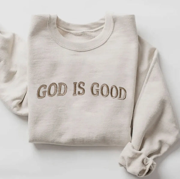 GOD IS GOOD Embroidered Sweatshirt - Cream