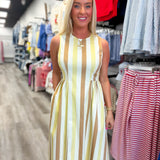 Sweet Talk Stripe Midi Dress Butter and Tan