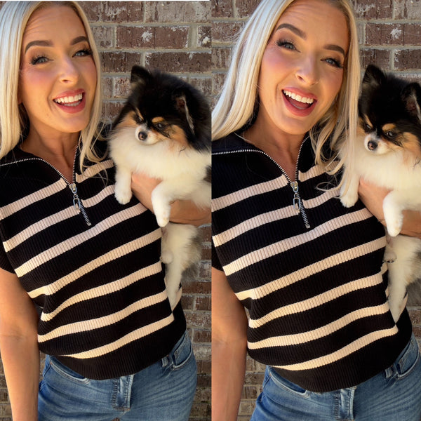 Zip It | Black and Cream Zip Top