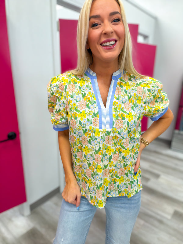 Poised in Petals Top | Yellow Blue