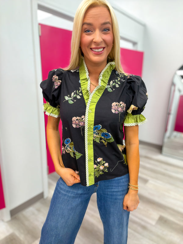 Pressed Petals Blouse- Black