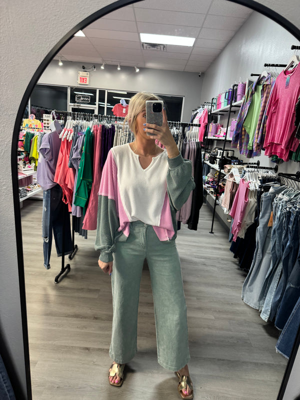 Ribbed Seafoam and Pink Top