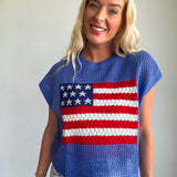 American Flag Open Stitch Sweater Top