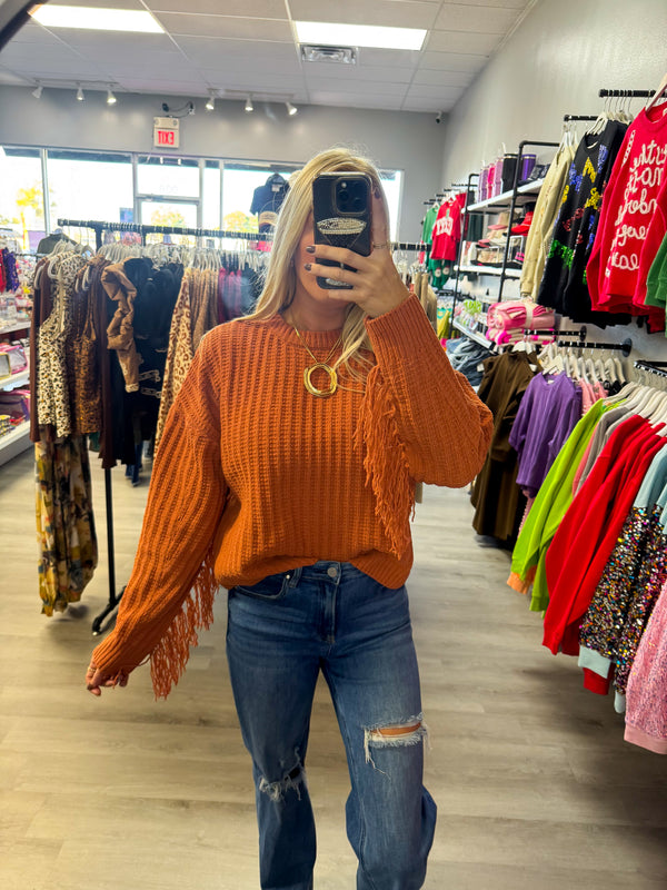 Rust Fringe Sweater