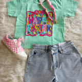 Rainbow Happy Easter Graphic Tee Mint