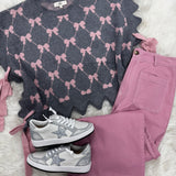 Bow Sweater Gray Pink