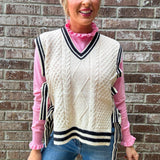 Cream and Black Bow Tie Sweater