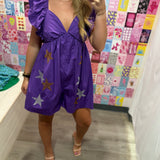 Purple and Gold Multi Color Star Rhinestone Romper