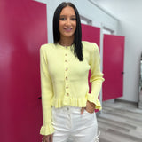Ruffle Hem Ribbed Knit Sweater Cardigan Butter Yellow