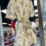 Cream V Neck Floral Dress