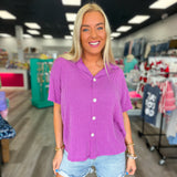 Button Ribbed Top Purple