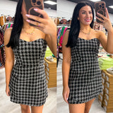 Tweed Checkered Wrap Front Mini Dress W/flap