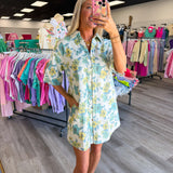 Blue and Yellow Floral Denim Dress