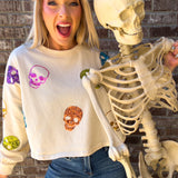 Heads Will Roll Skeleton Halloween Crop Sweatshirt | Cream