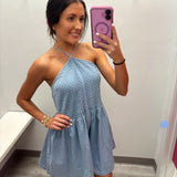 Polka Dot Printed Denim Romper