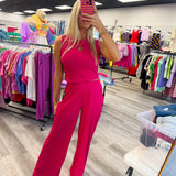 Take Me There Crinkle Textured Cropped Top 2pc Loungewear Set