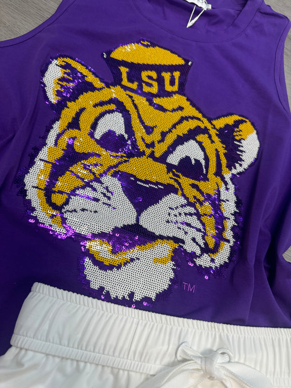 Lsu Vintage Tiger (Licensed) | Women's Sequin Tank Purple