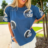 On the Field Sequin Helmet Football Head Top - Navy Silver