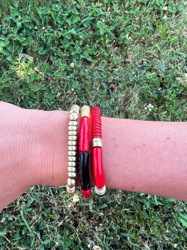 Red and Black - Game Day Football Acetate Stretch Bracelet