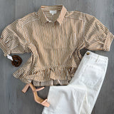 Brown Ruffle Stripe Top